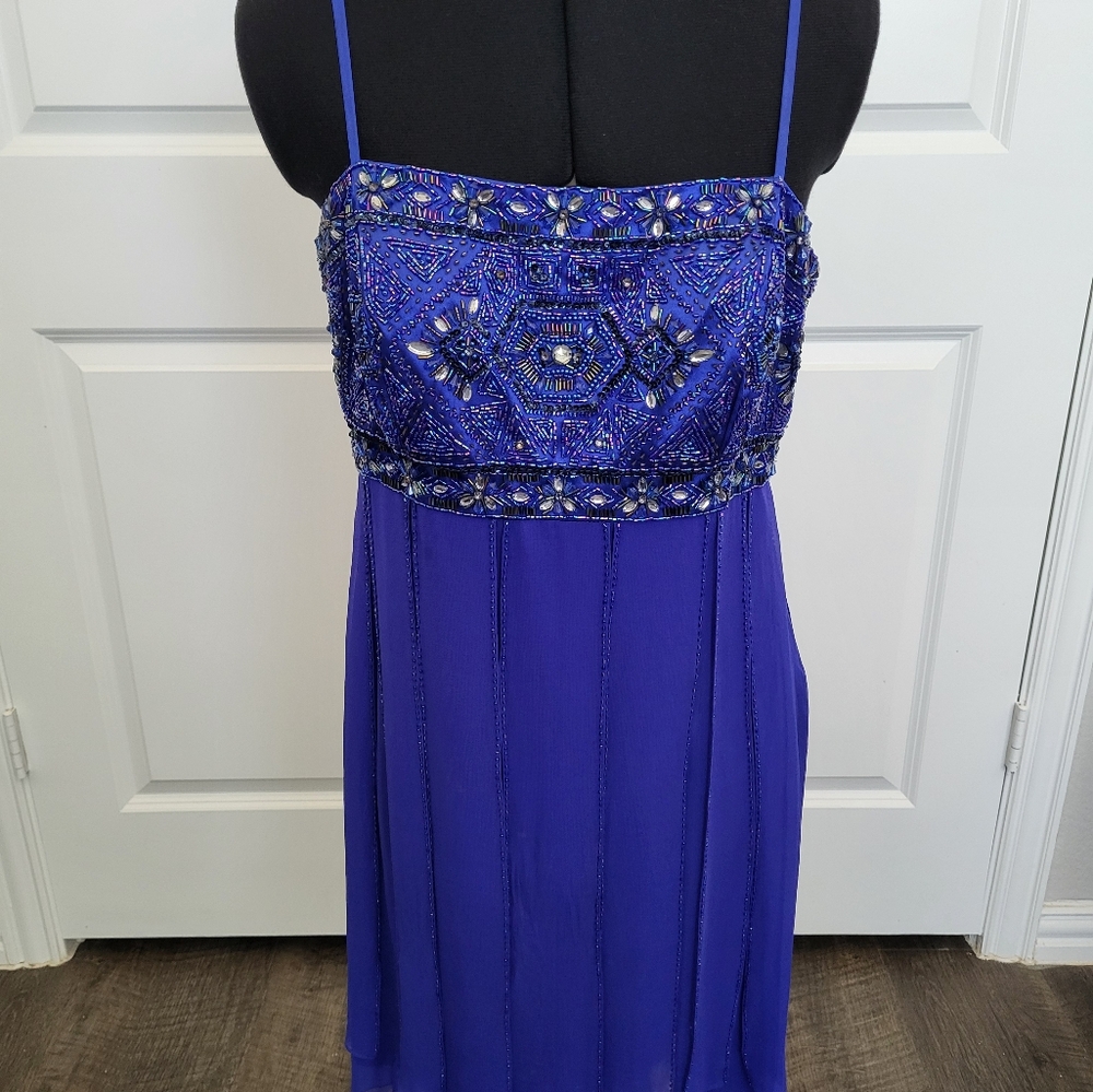 Sue Wong, Nocturne, Blue Beaded Coctail Dress, Sz. 10